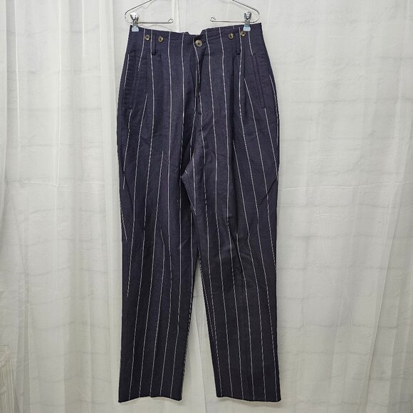 Vintage J. Peterman Blue Pinstriped Trouser Pants Straight Leg Office Casual 12 - Picture 11 of 11